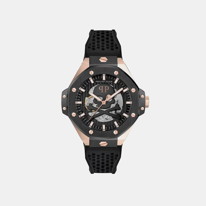 Philipp Plein Plein Skeleton Royal Men 46mm Automatic Black Dial Black Silicone Strap Watch PWPFA0224