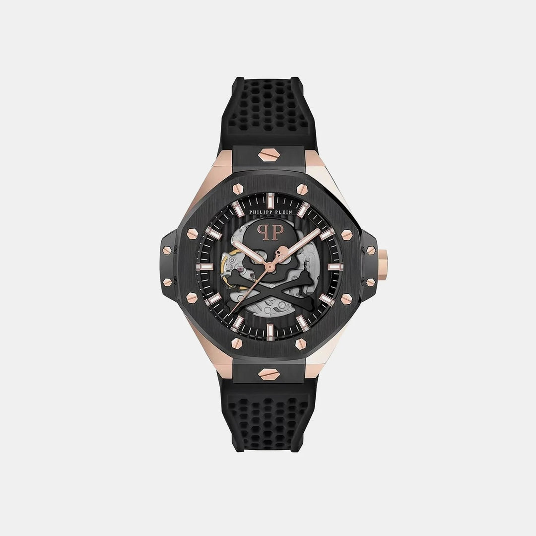 Philipp Plein Plein Skeleton Royal Men 46mm Automatic Black Dial Black Silicone Strap Watch PWPFA0224