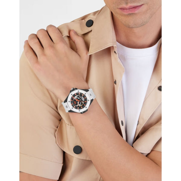 Philipp Plein Plein Skeleton Royal Men 44.5mm Automatic Black Dial Black Rubber Strap Watch PWPFA0724