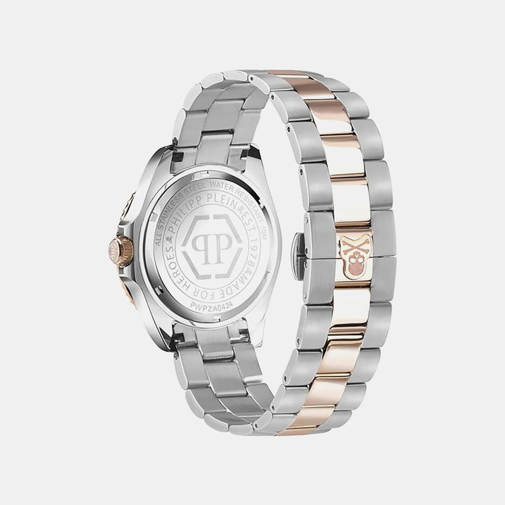 Philipp Plein GMT-I Challenger Baguettes Men 44mm Quartz GMT Black Dial Silver Stainless Steel Strap Watch PWPZA0424