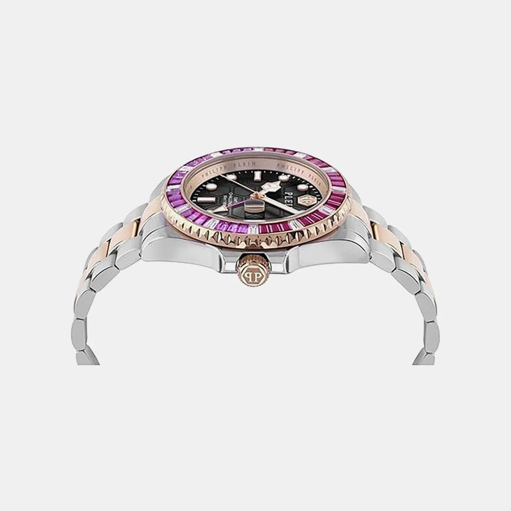 Philipp Plein GMT-I Challenger Baguettes Men 44mm Quartz GMT Black Dial Silver Stainless Steel Strap Watch PWPZA0424