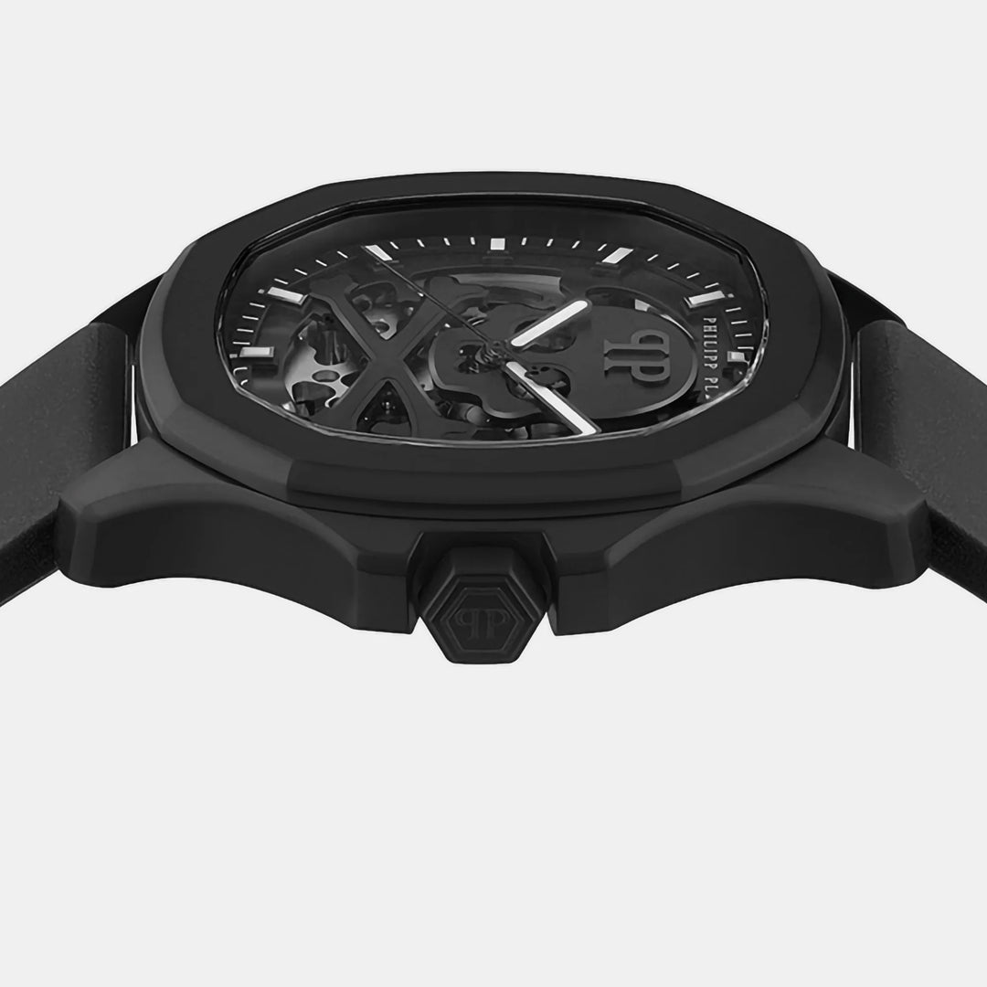 Philipp Plein Skeleton Spectre Men 42mm Automatic Black Dial Black Silicone Strap Watch PWRAA0923