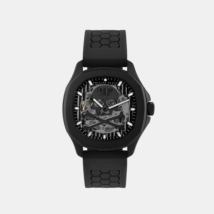 Philipp Plein Skeleton Spectre Men 42mm Automatic Black Dial Black Silicone Strap Watch PWRAA0923
