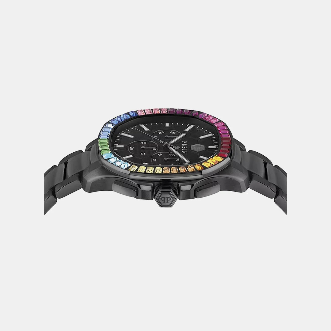 Philipp Plein High-Iconic Men 44mm Quartz Black Dial Black Stainless Steel Strap Chronograph Watch PWSAA0723