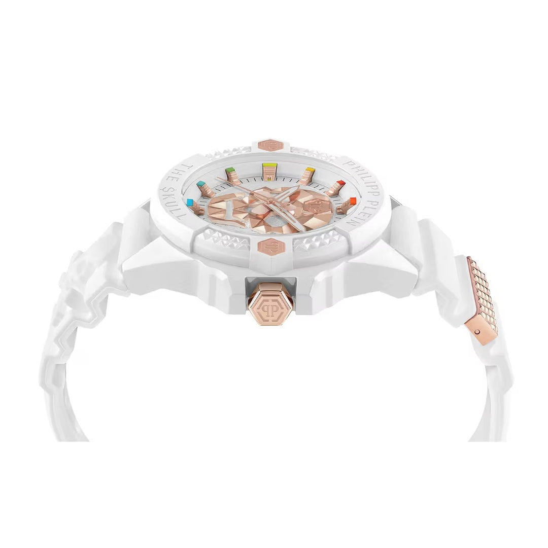Philipp Plein The $Kull Men 44mm Quartz White Dial White Silicone Strap Watch PWUBA0123
