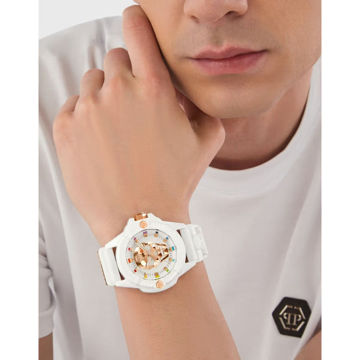 Philipp Plein The $Kull Men 44mm Quartz White Dial White Silicone Strap Watch PWUBA0123