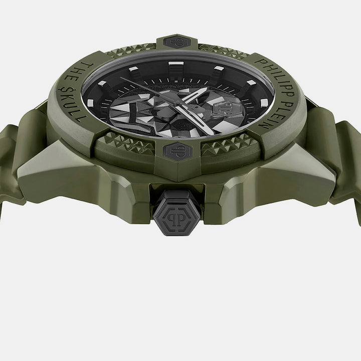 Philipp Plein The $Kull Men 44mm Quartz Black Dial Green Silicone Strap Watch PWUBA0423