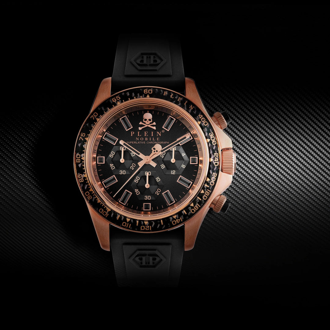 Philipp Plein Street Couture Men 43mm Quartz Black Dial Black Silicone Strap Chronograph Watch PWVAA0623