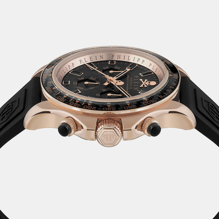 Philipp Plein Street Couture Men 43mm Quartz Black Dial Black Silicone Strap Chronograph Watch PWVAA0623
