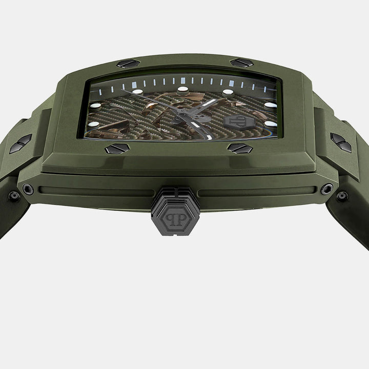 Philipp Plein The $keleton Ecoceramic Men 44mm Automatic Military Green Dial Green Silicone Strap Watch PWVBA0223