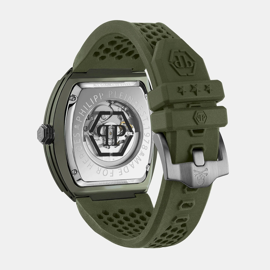 Philipp Plein The $keleton Ecoceramic Men 44mm Automatic Military Green Dial Green Silicone Strap Watch PWVBA0223