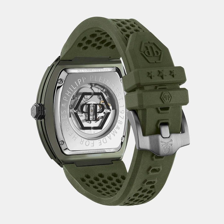 Philipp Plein The $keleton Ecoceramic Men 44mm Automatic Military Green Dial Green Silicone Strap Watch PWVBA0223