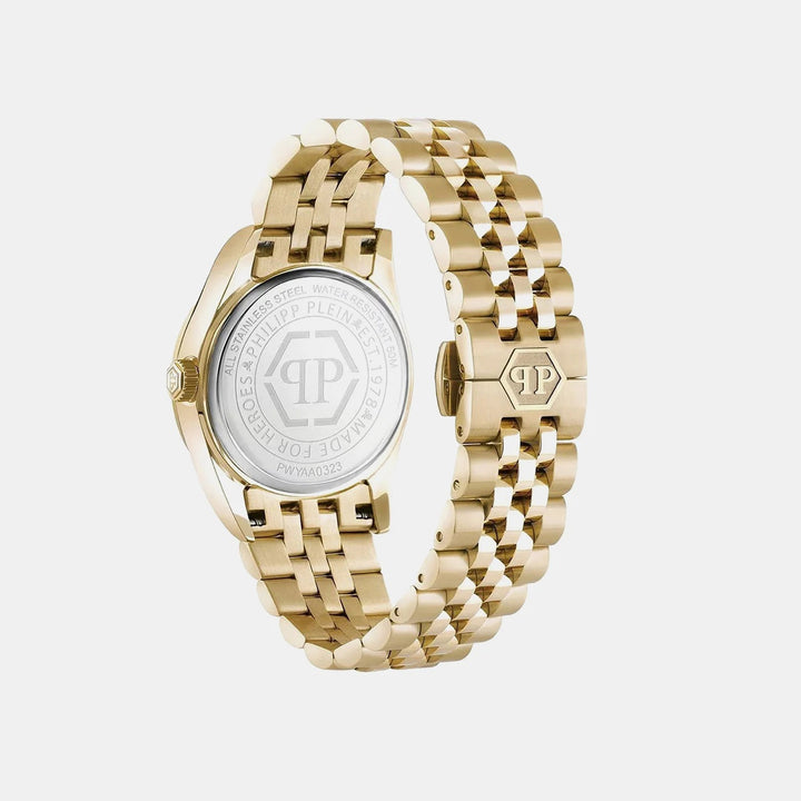 Philipp Plein Date Superlative Women 34mm Quartz Grey Dial Gold Stainless Steel Strap Watch PWYAA0323