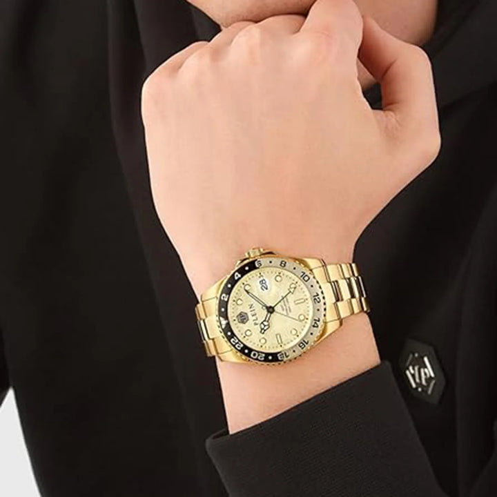 Philipp Plein GMT-I Challenger Men 44mm Quartz Gold Dial Gold Metal Strap Watch PWYBA0423