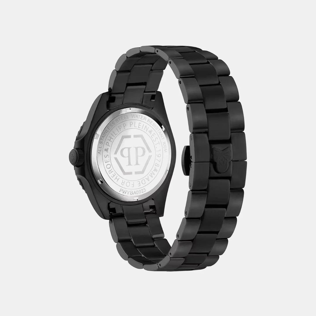 Philipp Plein GMT-I Challenger Men 42mm GMT Quartz Black Dial Silver Stainless Steel Strap Watch PWYBA0923