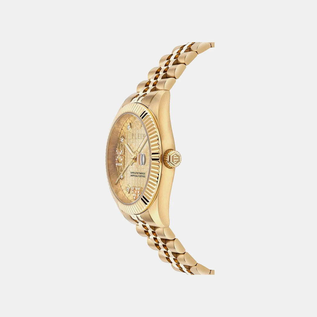 Philipp Plein Date Superlative Women 34mm Quartz Champagne Dial Yellow Gold Stainless Steel Bracelet Watch PWYFA0425