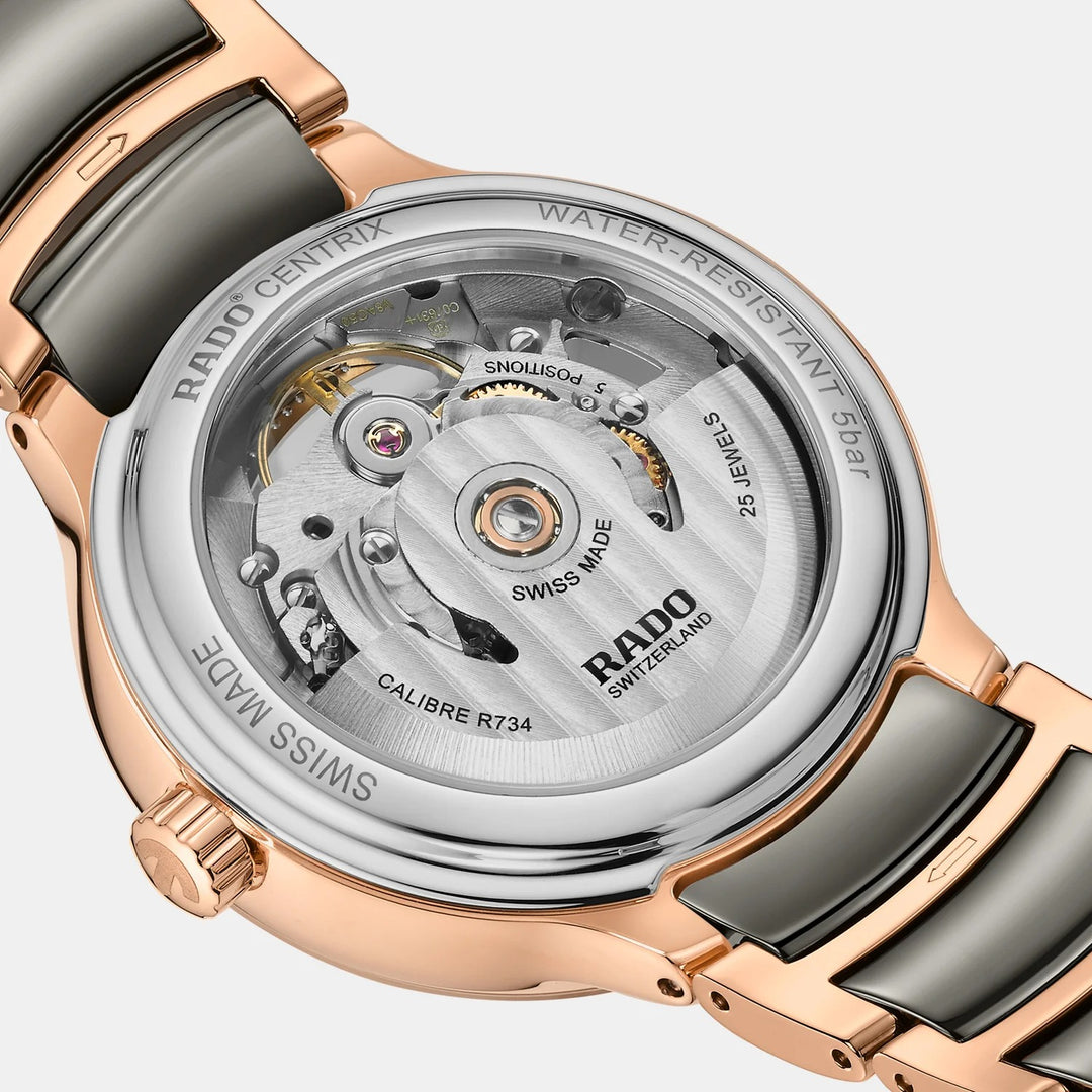 Rado Centrix Open Heart 35mm Silver MOP Diamond Dial Rose Gold Women&