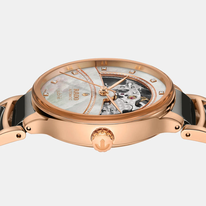 Rado Centrix Open Heart 35mm Silver MOP Diamond Dial Rose Gold Women&