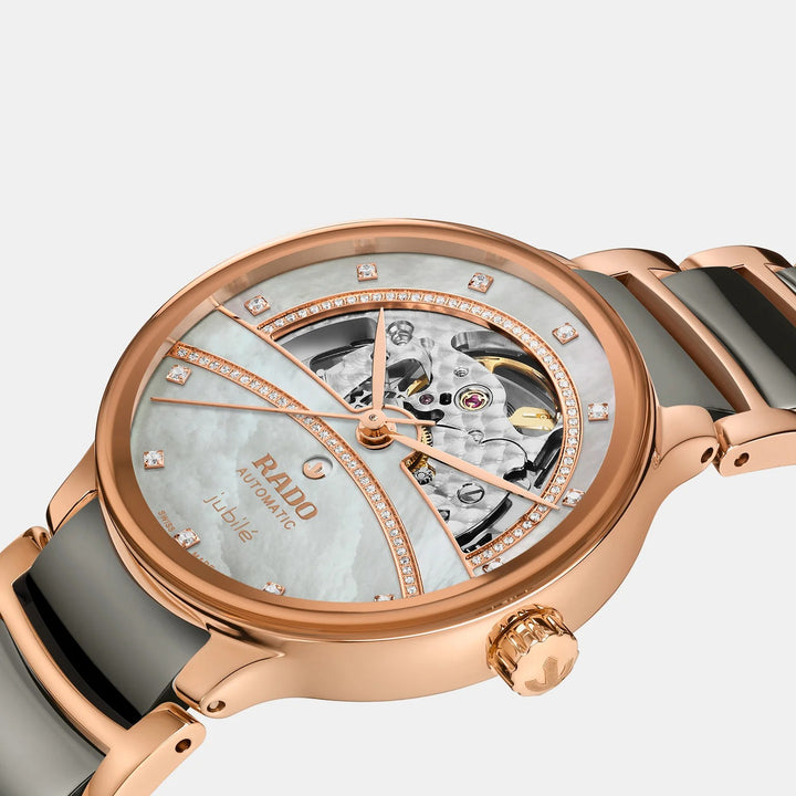 Rado Centrix Open Heart 35mm Silver MOP Diamond Dial Rose Gold Women&