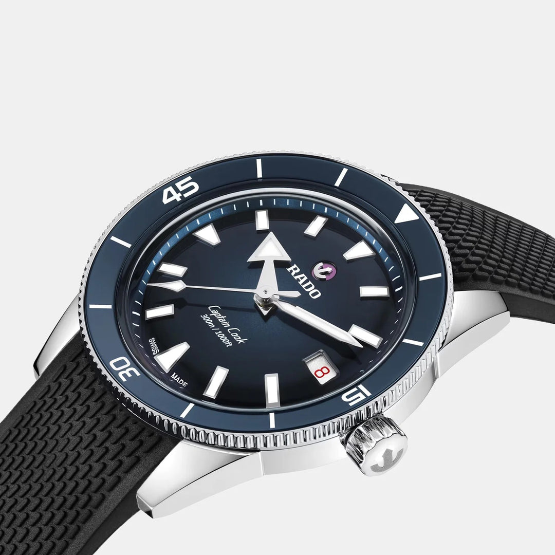 Rado Captain Cook 39mm Black Blue Gradient Dial Black Rubber Strap Women&