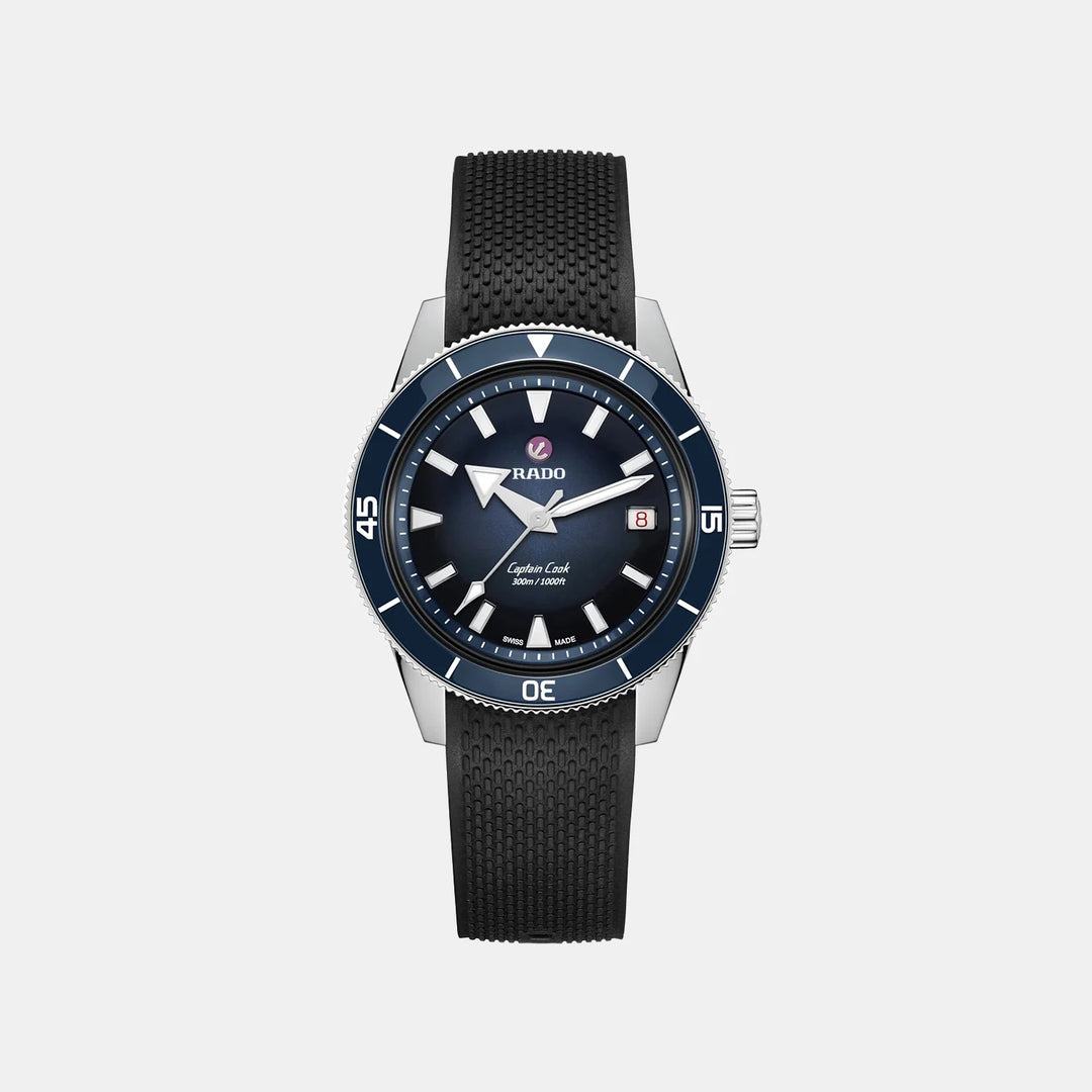 Rado Captain Cook 39mm Black Blue Gradient Dial Black Rubber Strap Women&