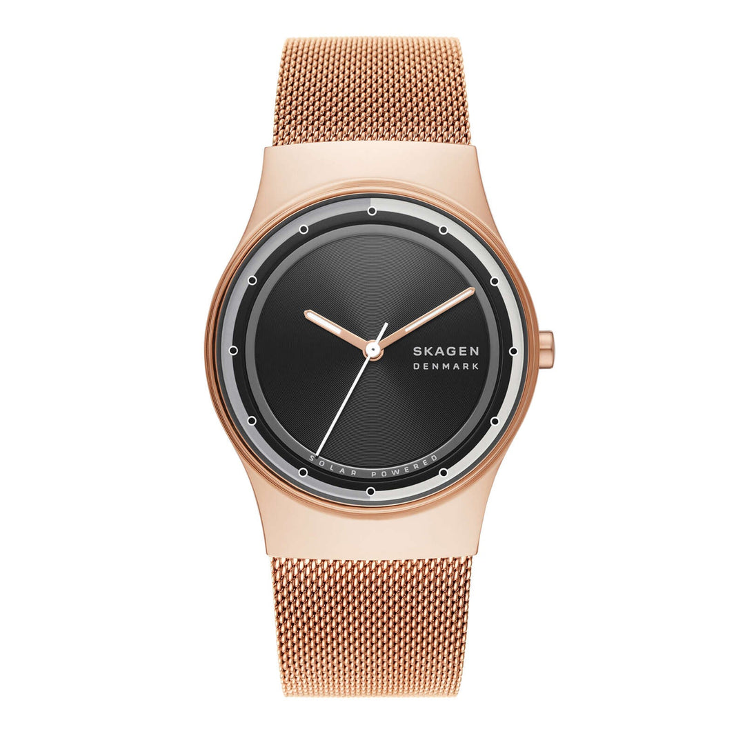 Skagen Grenen SKW3023 Solar-Powered Rose Gold Stainless Steel Mesh Watch Women&