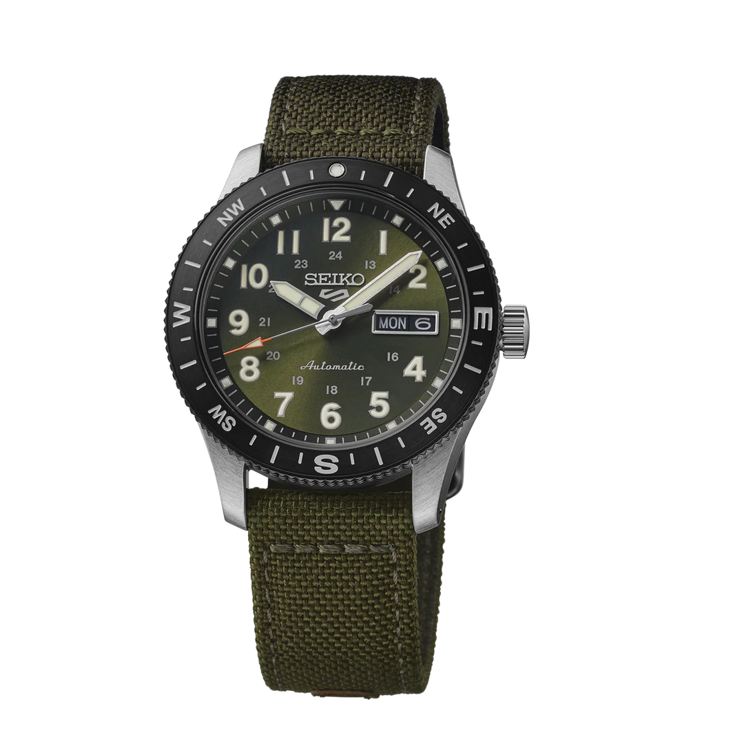SEIKO 5 SPORTS FIELD WATCH AUTOMATIC – 41MM KHAKI GREEN DIAL COMPASS BEZEL NYLON STRAP