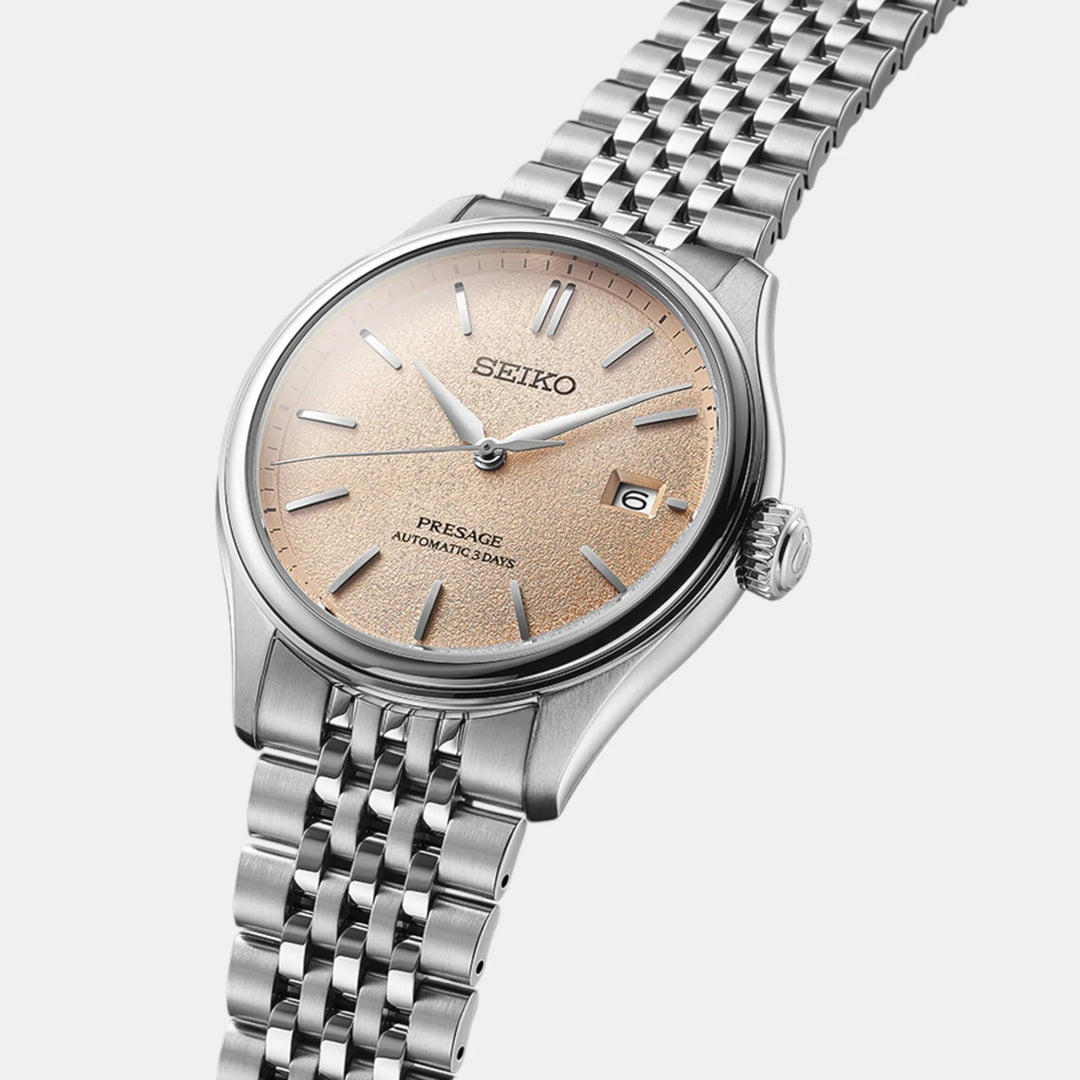 SEIKO PRESAGE CLASSIC SERIES ARAIGAKI AUTOMATIC WATCH – 40.2MM SALMON DIAL STEEL BRACELET