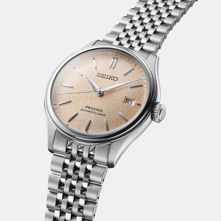 SEIKO PRESAGE CLASSIC SERIES ARAIGAKI AUTOMATIC WATCH – 40.2MM SALMON DIAL STEEL BRACELET