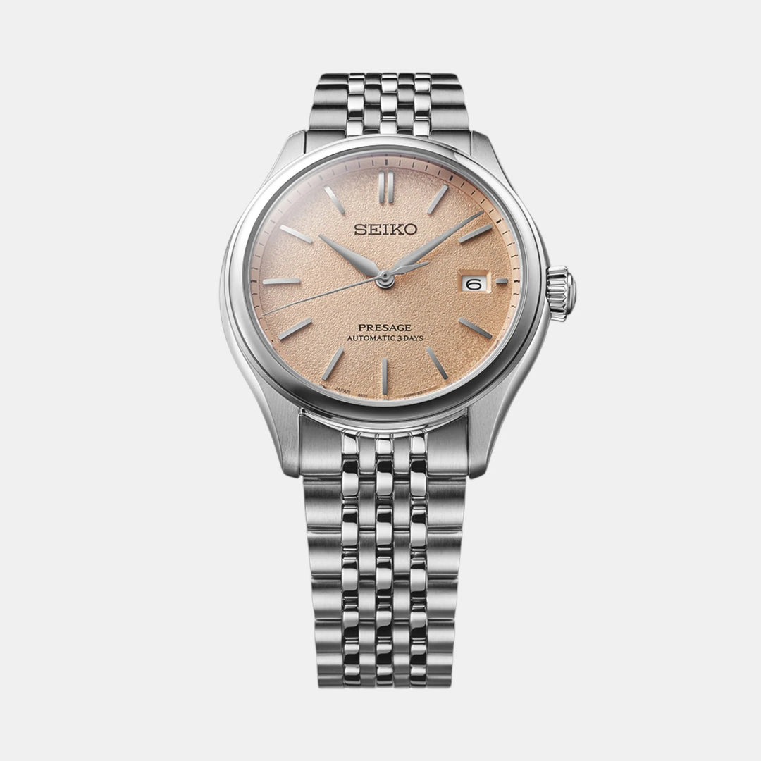 SEIKO PRESAGE CLASSIC SERIES ARAIGAKI AUTOMATIC WATCH – 40.2MM SALMON DIAL STEEL BRACELET