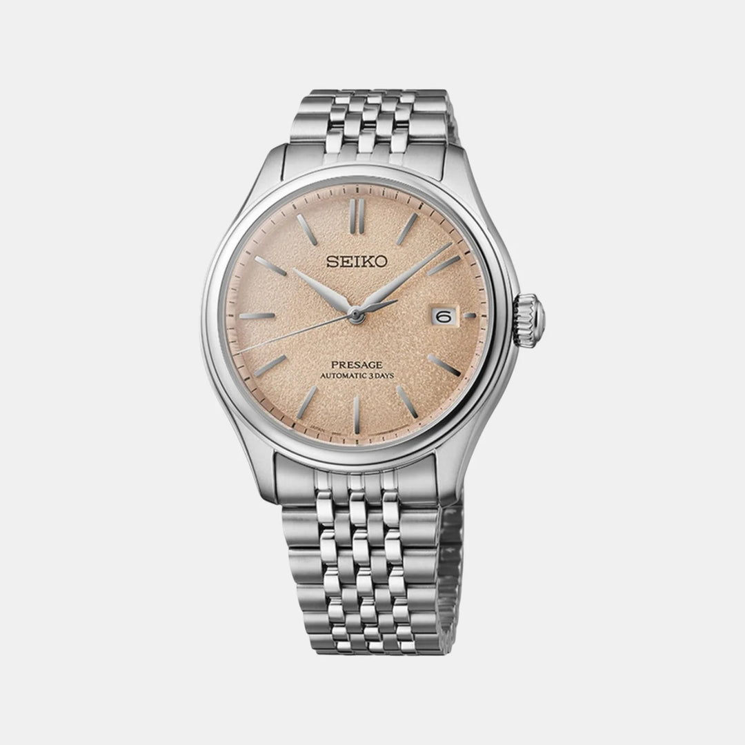 SEIKO PRESAGE CLASSIC SERIES ARAIGAKI AUTOMATIC WATCH – 40.2MM SALMON DIAL STEEL BRACELET
