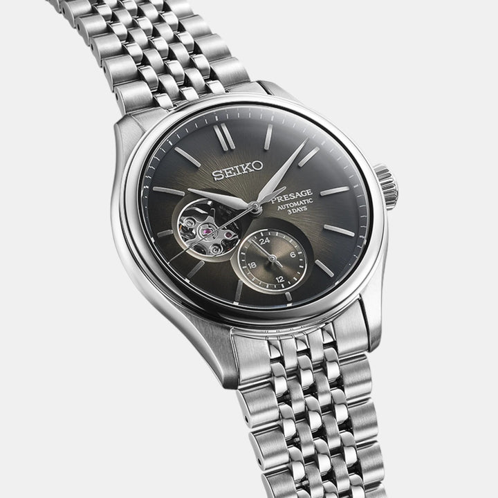 SEIKO PRESAGE CLASSIC SERIES SUMI-IRO OPEN HEART AUTOMATIC WATCH – 40.2MM BLACK DIAL STEEL BRACELET