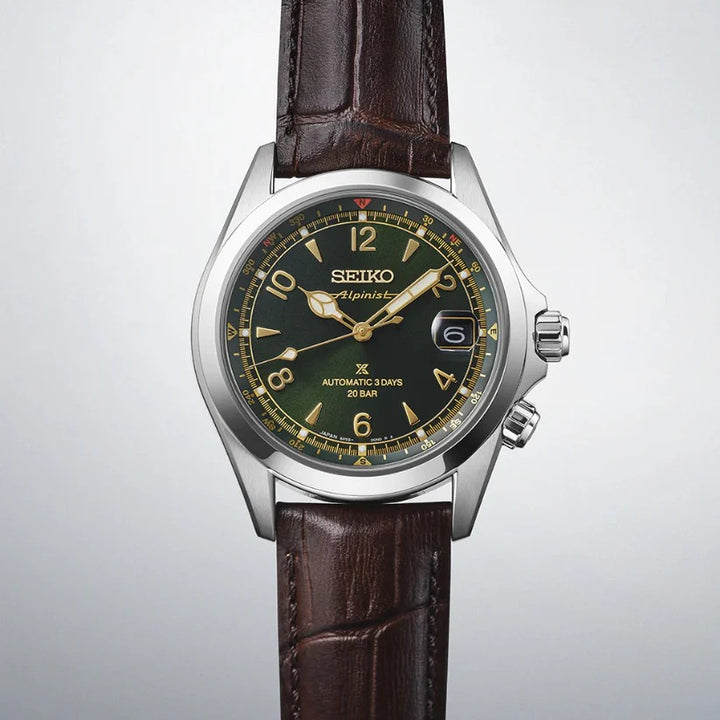SEIKO PROSPEX ALPINIST AUTOMATIC WATCH CLASSIC PINE – 39.5MM GREEN DIAL LEATHER STRAP