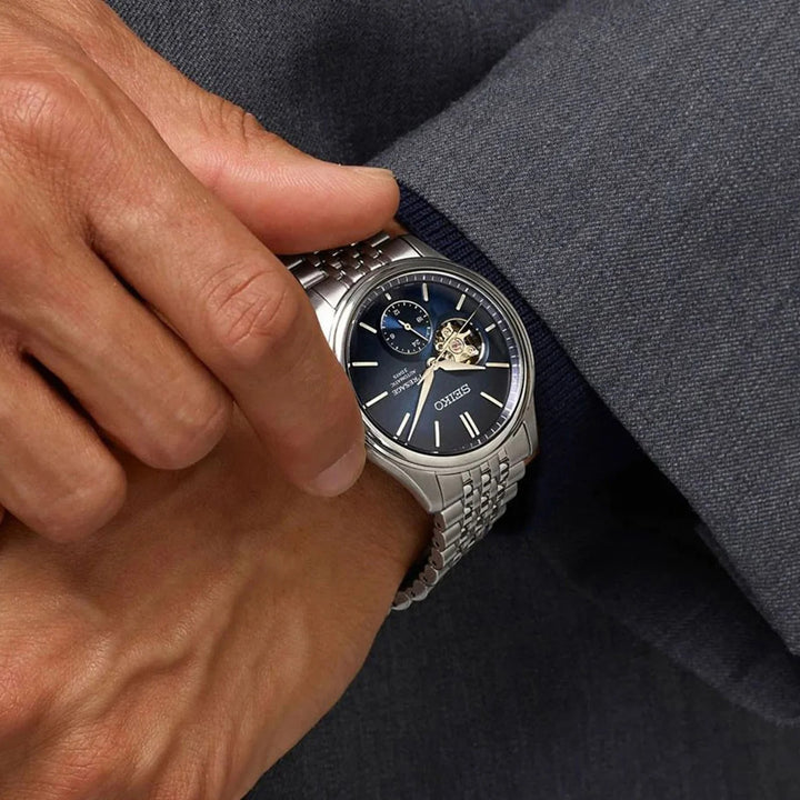SEIKO PRESAGE CLASSIC SERIES AI-IRO OPEN HEART AUTOMATIC WATCH – 40.2MM INDIGO BLUE DIAL STEEL BRACELET