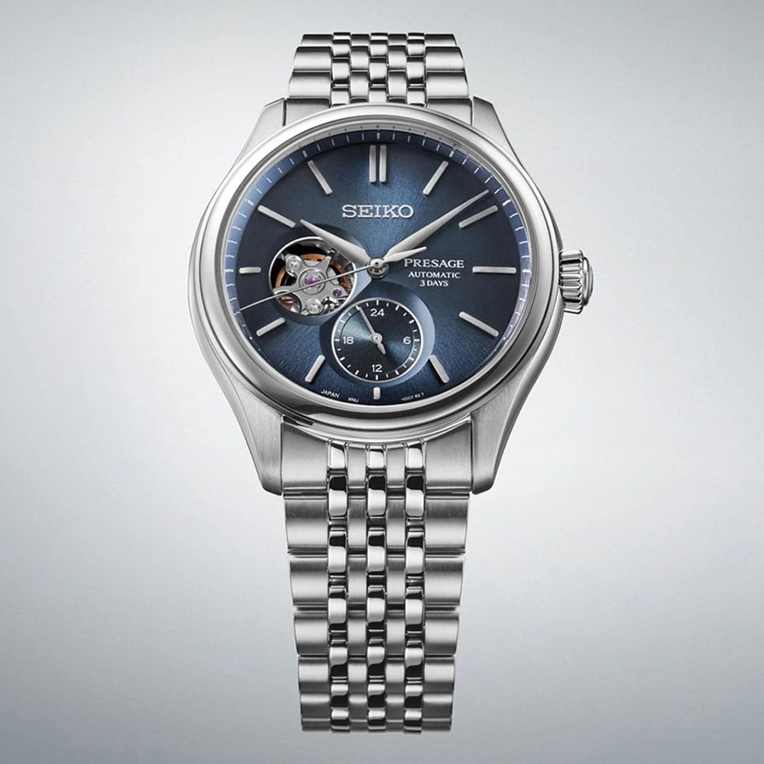 SEIKO PRESAGE CLASSIC SERIES AI-IRO OPEN HEART AUTOMATIC WATCH – 40.2MM INDIGO BLUE DIAL STEEL BRACELET