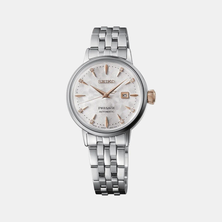 SEIKO PRESAGE COCKTAIL TIME CLOVER CLUB DIAMOND TWIST AUTOMATIC LADIES WATCH – 34MM MOTHER OF PEARL DIAL GOLD-TONE BRACELET