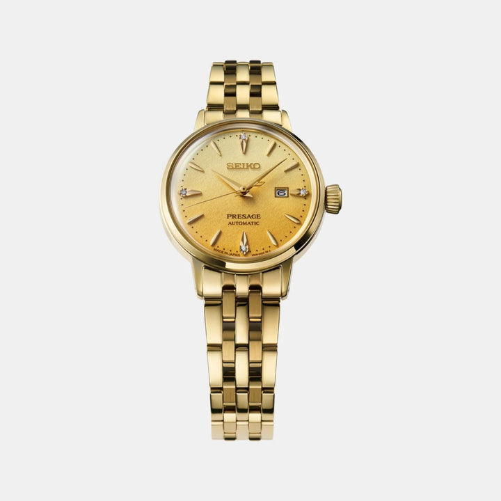 SEIKO PRESAGE COCKTAIL TIME LADIES AUTOMATIC WATCH GOLD DIAL – 34MM GOLD-TONE BRACELET