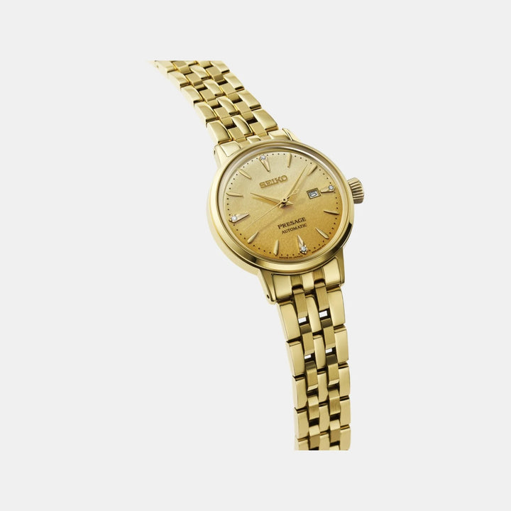 SEIKO PRESAGE COCKTAIL TIME LADIES AUTOMATIC WATCH GOLD DIAL – 34MM GOLD-TONE BRACELET