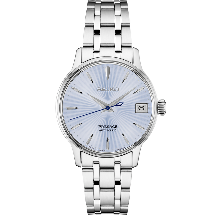 SEIKO PRESAGE COCKTAIL TIME SKY DIVING LADIES AUTOMATIC WATCH – 34MM BLUE DIAL GOLD-TONE BRACELET