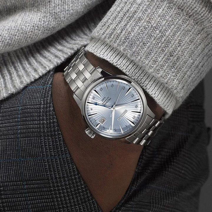 SEIKO PRESAGE AUTOMATIC WATCH LIGHT BLUE – 40.5MM SUNBURST DIAL STEEL BRACELET