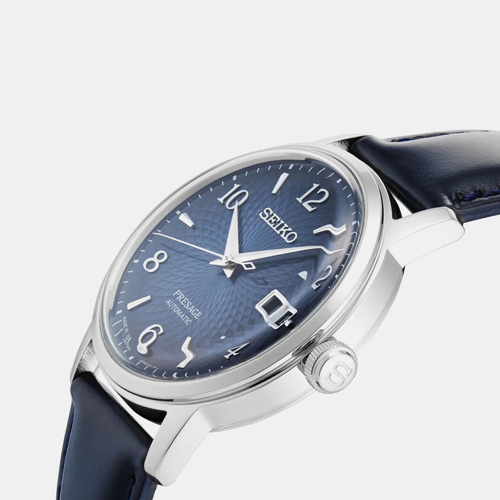 SEIKO PRESAGE COCKTAIL TIME MANHATTAN AUTOMATIC WATCH – 38.5MM NAVY BLUE DIAL BLACK LEATHER STRAP