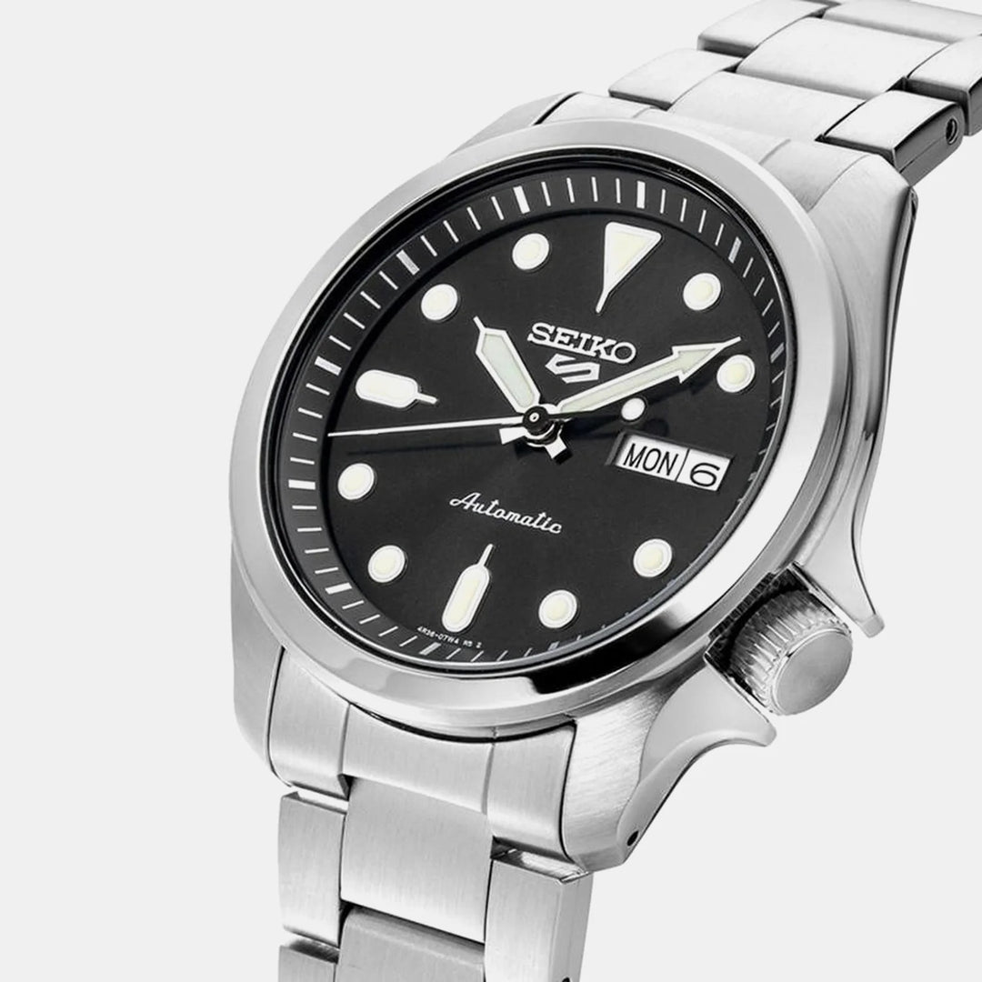 SEIKO 5 SPORTS SOLID BOY AUTOMATIC WATCH – 40MM BLACK DIAL STEEL BRACELET