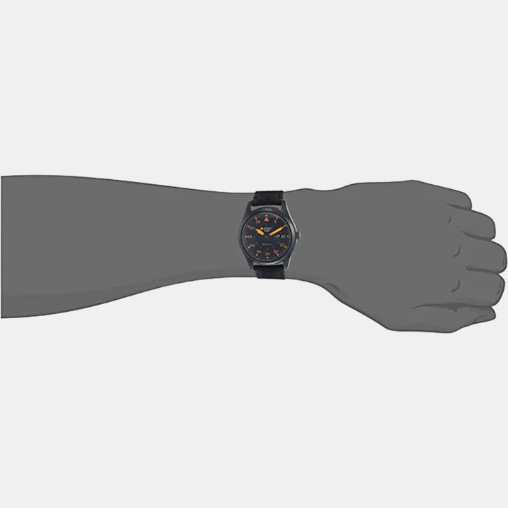 SEIKO 5 SPORTS AUTOMATIC WATCH – 39.4MM BLACK ORANGE ACCENT DIAL NYLON STRAP