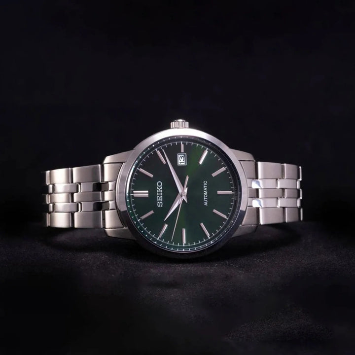 SEIKO AUTOMATIC WATCH – 41.2MM GREEN SUNRAY DIAL STEEL BRACELET