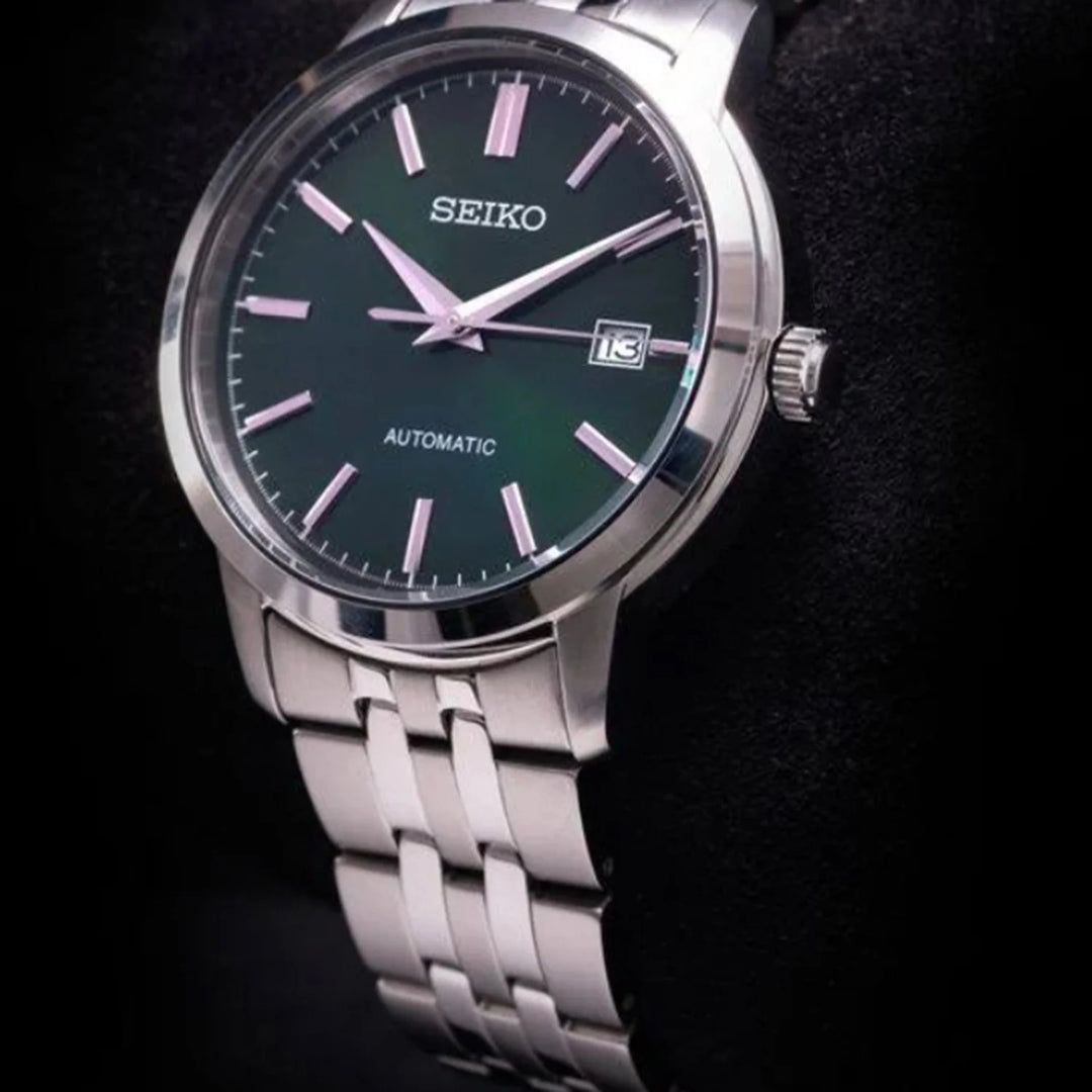 SEIKO AUTOMATIC WATCH – 41.2MM GREEN SUNRAY DIAL STEEL BRACELET