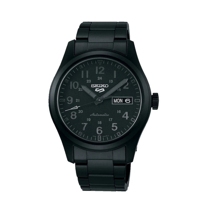 SEIKO 5 SPORTS STEALTH FIELD AUTOMATIC WATCH – 39.4MM BLACK DIAL BLACK-TONE STEEL BRACELET