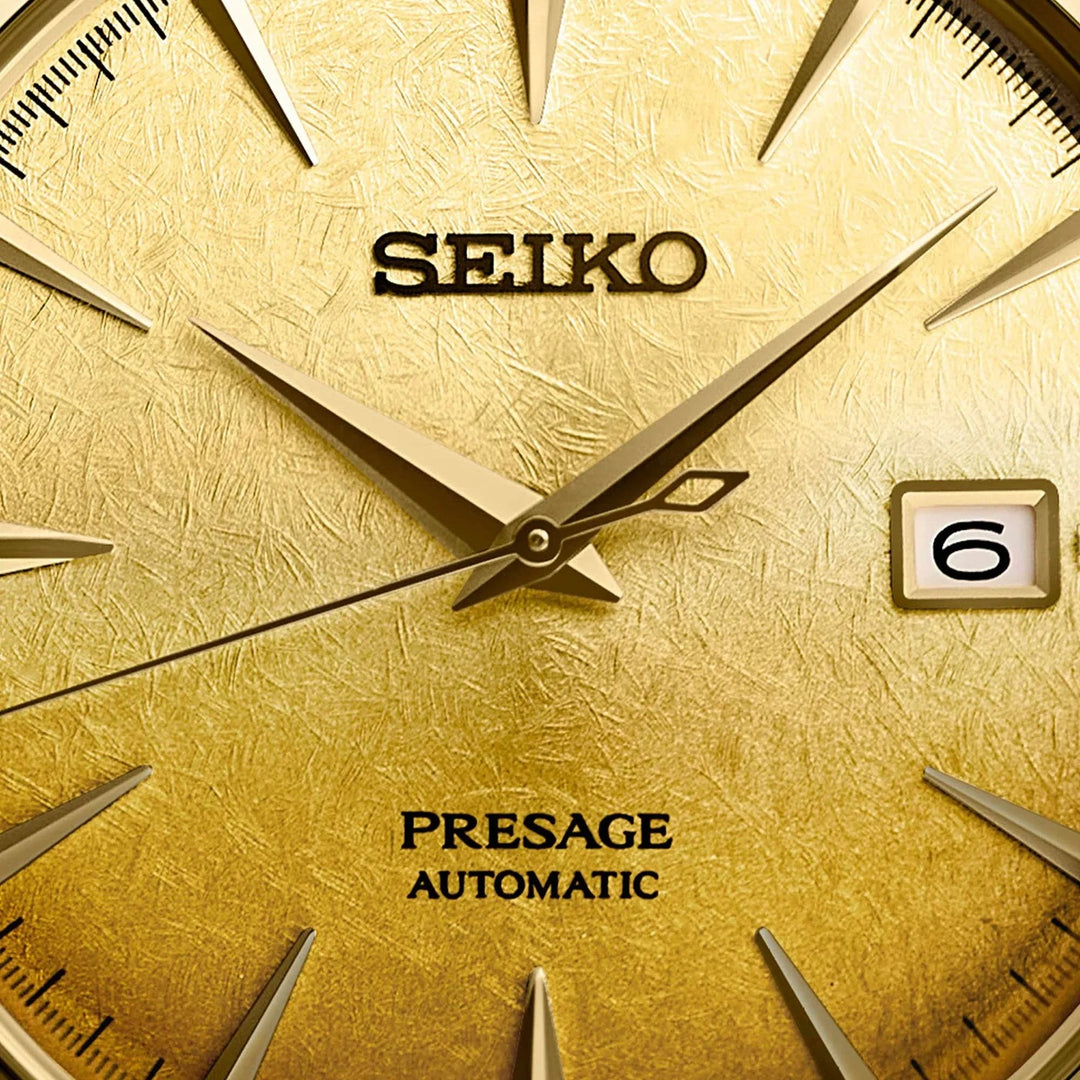 SEIKO PRESAGE COCKTAIL TIME BEER JULEP AUTOMATIC WATCH – 40.5MM GOLD AMBER DIAL GOLD-TONE STEEL BRACELET