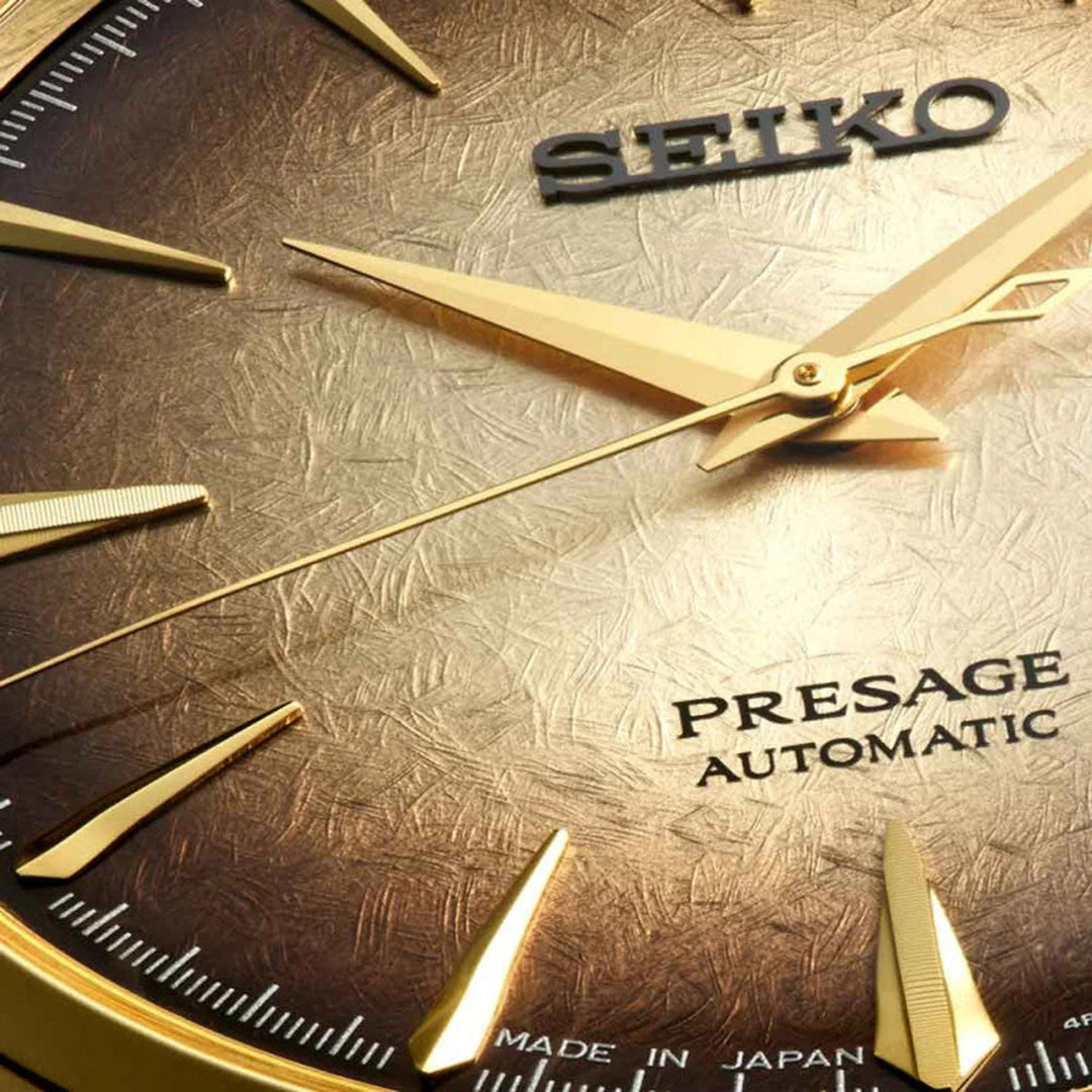 SEIKO PRESAGE COCKTAIL TIME HALF AND HALF AUTOMATIC WATCH – 40.5MM GOLD TWO-TONE DIAL GOLD-TONE STEEL BRACELET