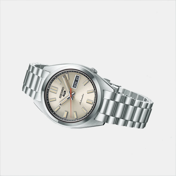 SEIKO 5 SPORTS SNXS COMPACT AUTOMATIC WATCH – 37.4MM IVORY DIAL STEEL BRACELET