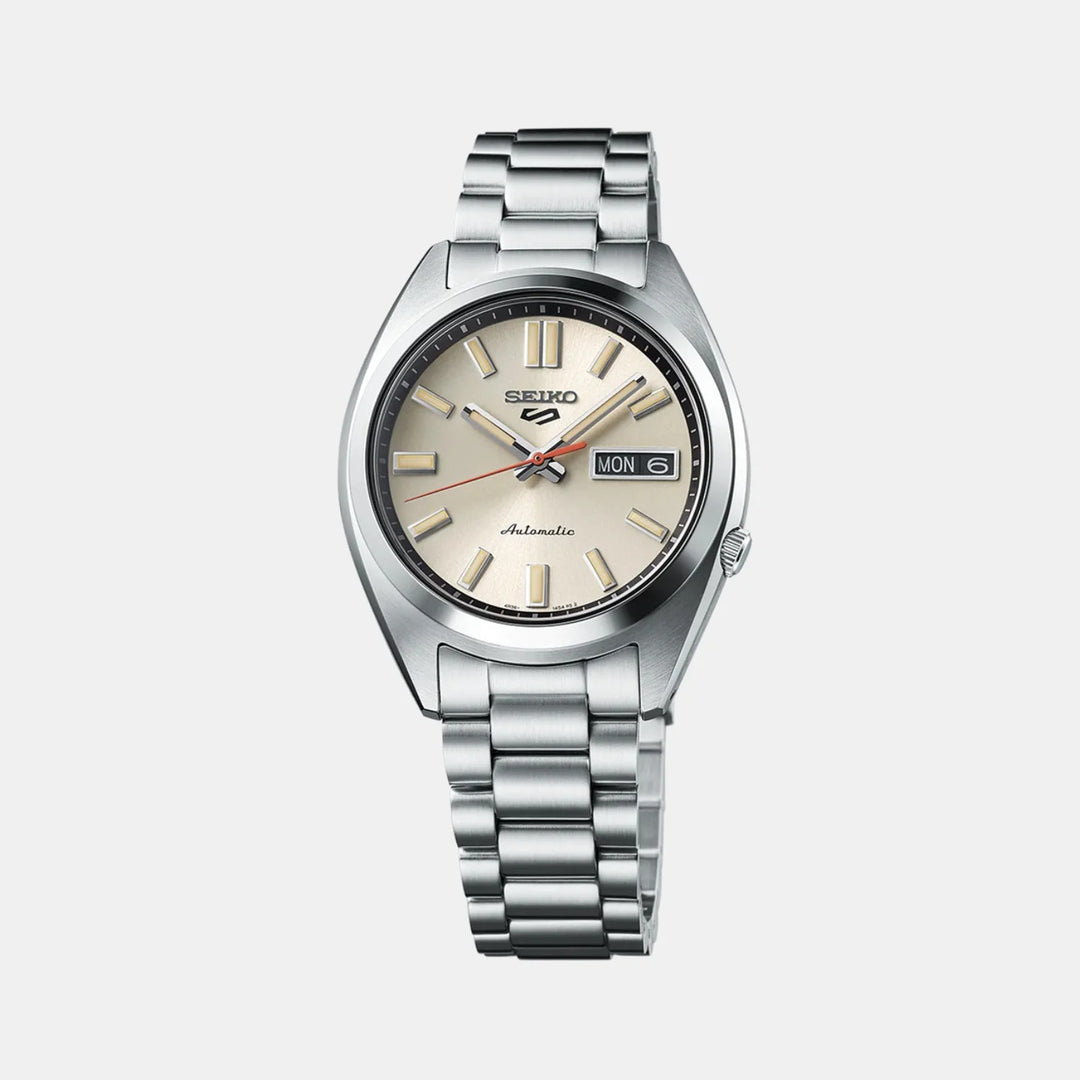 SEIKO 5 SPORTS SNXS COMPACT AUTOMATIC WATCH – 37.4MM IVORY DIAL STEEL BRACELET
